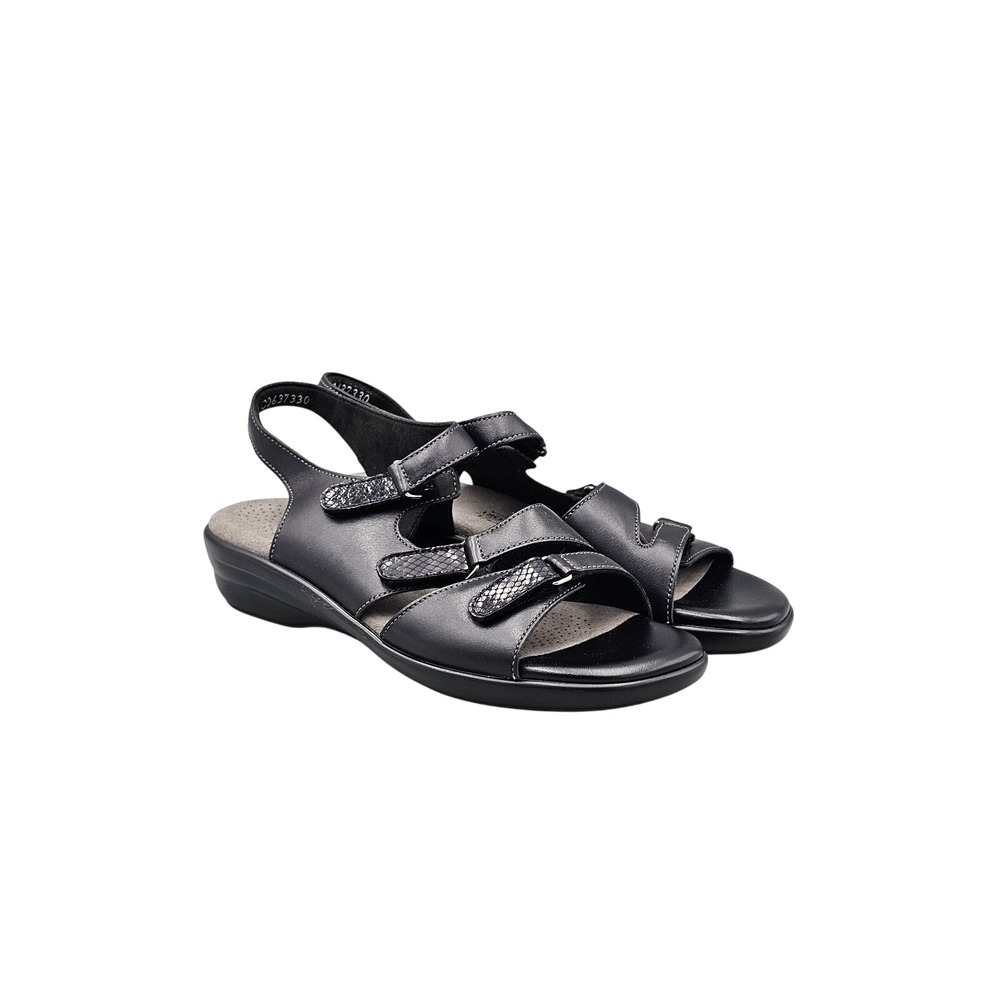 SAS Women's‎ Size 9 M US NWOB Black Leather Strappy Comfort Sandals Wedges Heels
